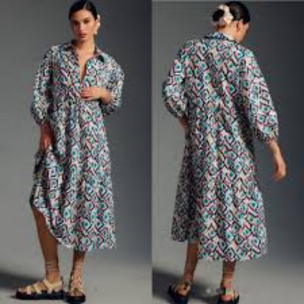 Maeve Anthropologie Bettina Dress Ikat Tiered Midi Sz Small